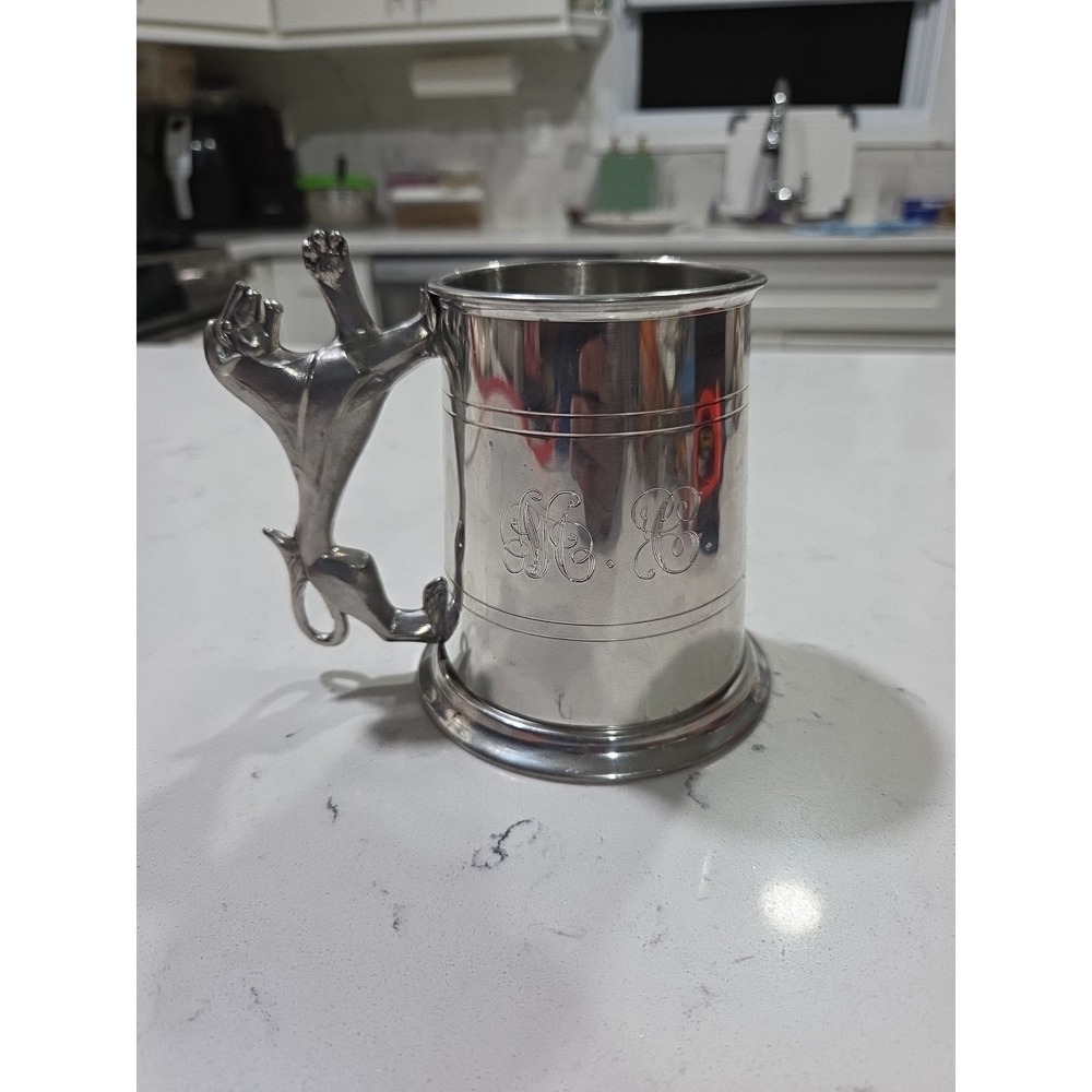Glass Bottom Pewter Mug With Lion Handle 5 inches Tall